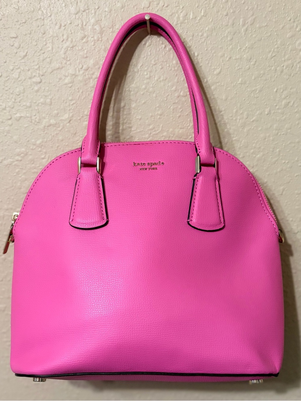 kate spade Bright Pink Dome Satchel with Gold Hardware Crossbody Strap. Gorgeous